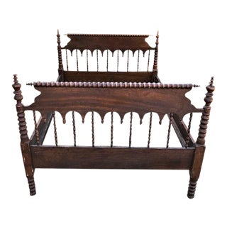 Mid 19th Century Victorian Custom Size Mahogany Walnut Spool Bedframe For Sale