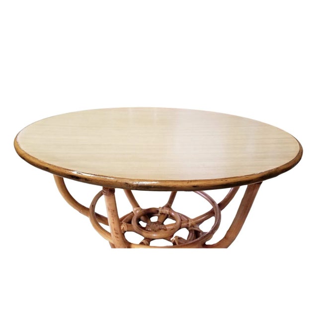 1950s Restored Rattan Round Accent Coffee Table For Sale - Image 4 of 5