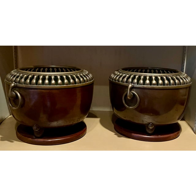 Antique Japanese Art Deco Taisho Bronze Cachepot Planters or Orchid Pots, Circa 1920 - A Pair For Sale - Image 15 of 18