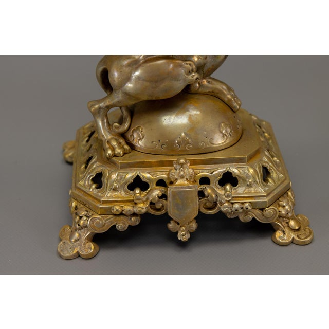 Neo-Gothic French Bronze Candelabras with Heraldic Lions, 1920s, Set of 2 For Sale - Image 9 of 18