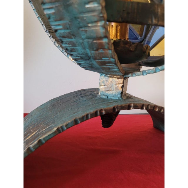 Brutalist Sculpture Table Lamp in Green and Gold Metal and Yellow and Blue Glass, 1950s For Sale - Image 12 of 15