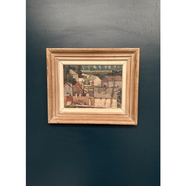 Landscape with Geometric Houses, 1950s, Oil on Panel, Framed For Sale - Image 8 of 18
