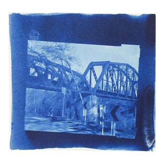 Vintage Cyanotype Abstract Train Trestle Photograph For Sale