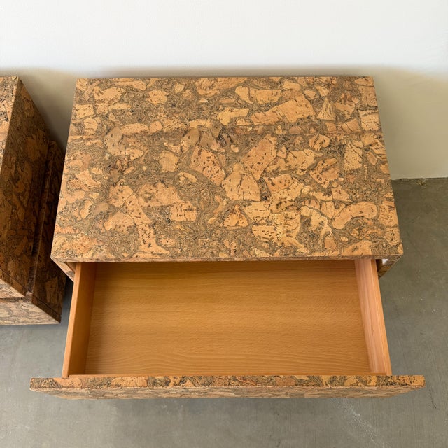 Pair of Mid Century Modern Cork Nightstands Vintage 1970s Bedside Tables For Sale - Image 9 of 10