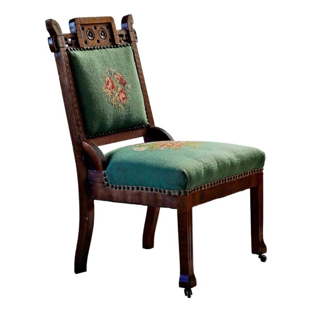 Antique Eastlake Chair With Needlepoint Seat and Backrest For Sale