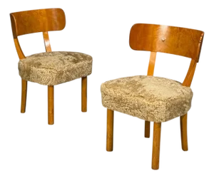 Axel Einar Hjorth, Rare Birka Chairs, Birch, Honey Sheepskin, Sweden, 1930s
