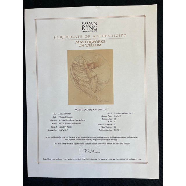 Beige Michael Parkes "Winds of Change" Archival Inks Printed on Vellum Hand Signed For Sale - Image 8 of 8