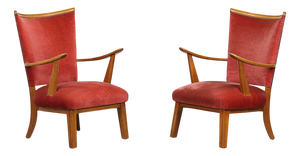 Vintage Lounge Chairs with Oak Frames, 1950s, Set of 2