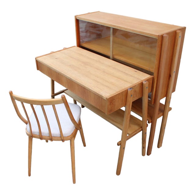 Mid-Century Writing Commode, Bookshelf and Chair, 1970s, Set of 3 For Sale