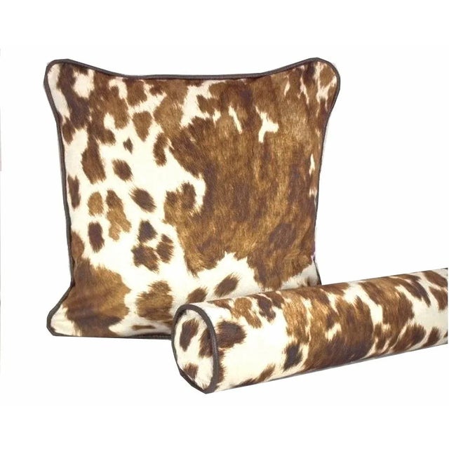 Kravet Double Sided Cowhide Velvet Pillow With Piping For Sale - Image 6 of 12