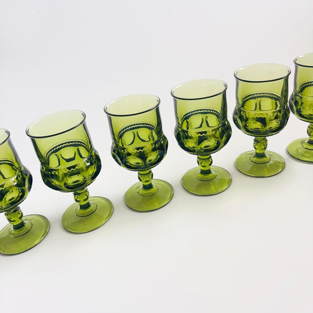 Indiana Glass Green Kings Crown Wine Goblets - Set of 6 For Sale - Image 10 of 10