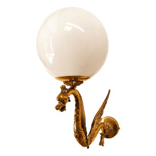 Brass Dragon Wall Light with Sphere Glass For Sale