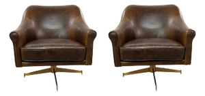 Revelation Modern Chocolate Brown Vintage Style Leather Ellington Swivel Chairs Pair