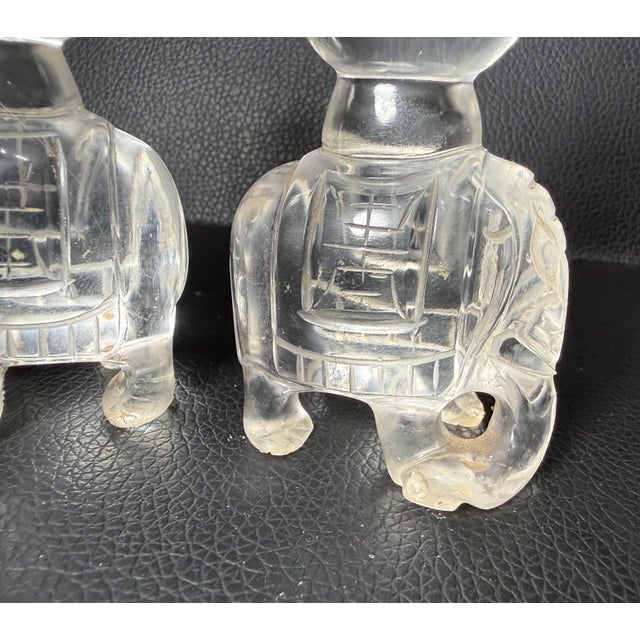 Pair of Antique Hand Carved Chinese Elephant Rock Crystal Stone Sculpture Vase For Sale - Image 12 of 12