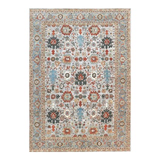 Modern Handcarfted Wool Rug in Gray With Multicolor Allover Design For Sale