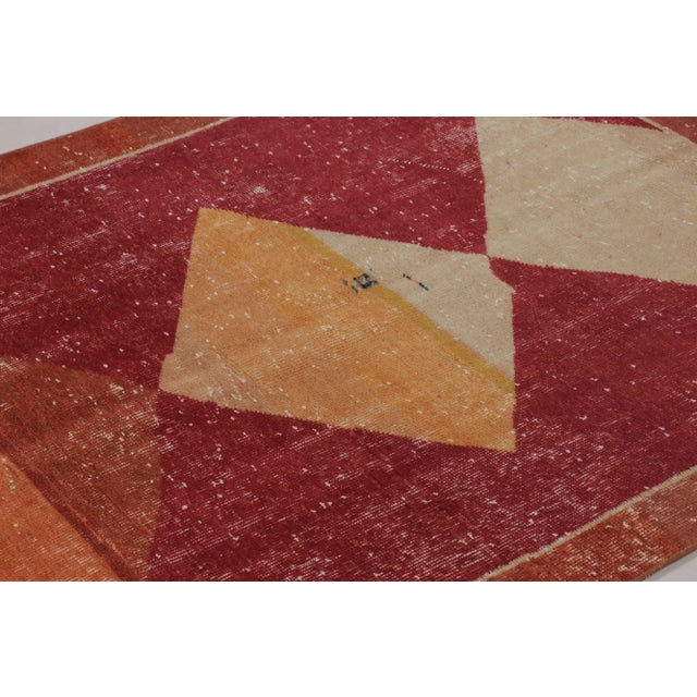 Rug & Kilim Vintage Distressed Rug in Red With Bold Diamond Medallions - Rug & Kilim For Sale - Image 4 of 8