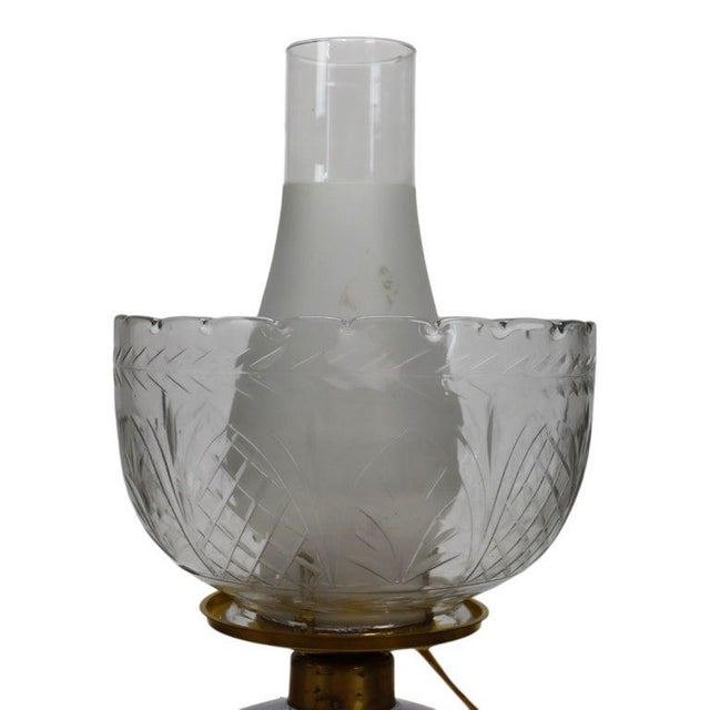 Victorian Late 19th Century Figural Fish Etched Glass & Crystal Base Table Lamp For Sale - Image 3 of 8
