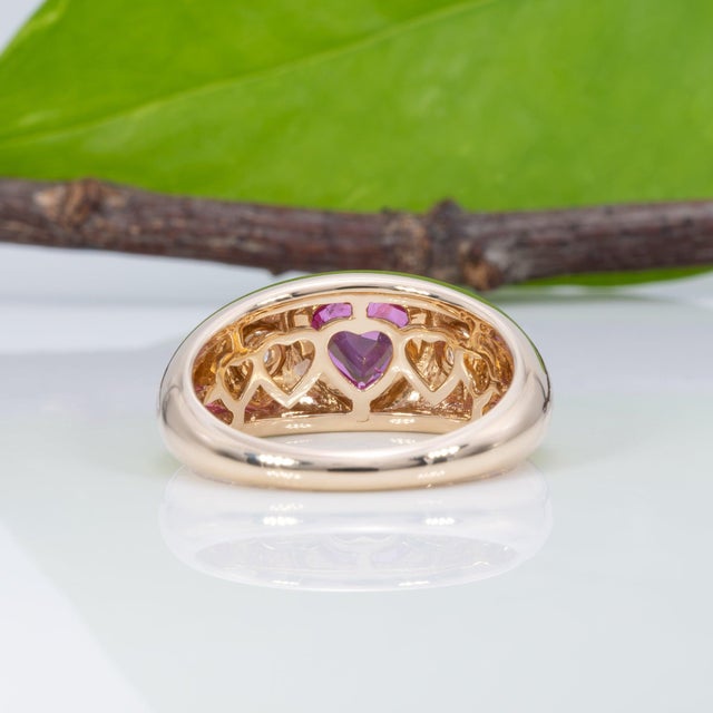Pink Pink Sapphire Ring With Natural Diamonds: Solid 14k Gold, Heart Shaped 7x6.8mm, Size 6.75 For Sale - Image 8 of 9