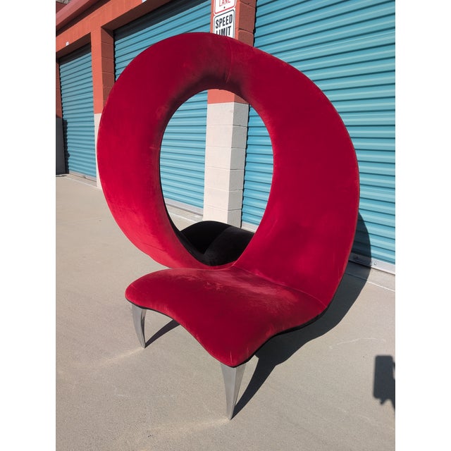 Postmodern Postmodern Tete-a-Tete Flamenco Looping Chair in Red Velvet, C1990s For Sale - Image 3 of 10