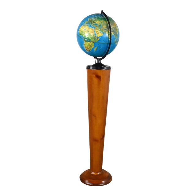 Mid-Century Modern Repogle World Horizon Series Lighted World Globe on Custom Pine Stand For Sale