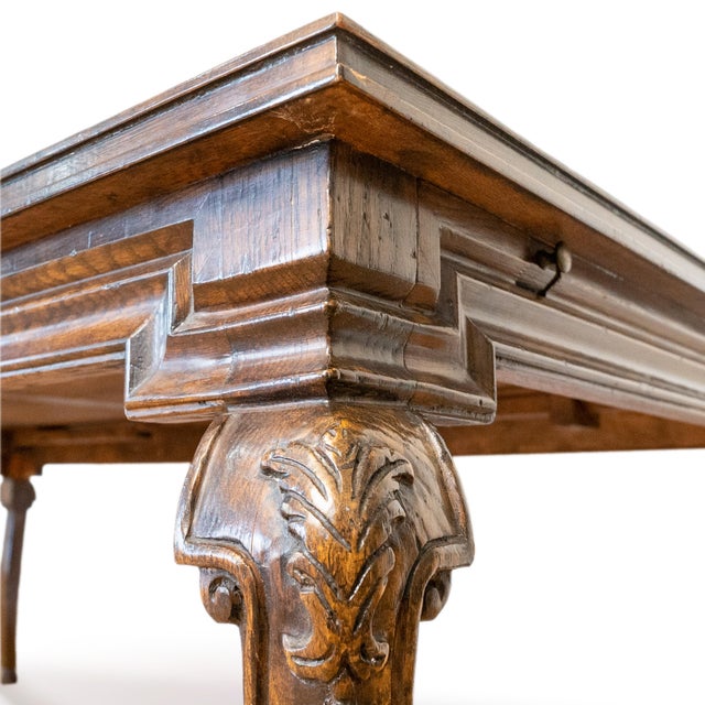 1990s Solid Wood Parquet Dining Table With Cabriole Legs & Hoof Feet – 3 Leaves For Sale - Image 10 of 17