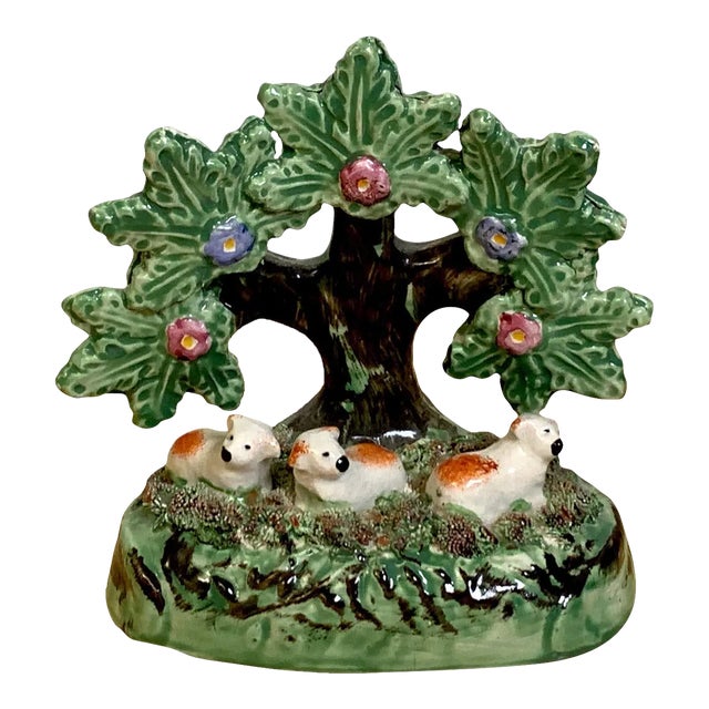 19th Century Staffordshire Pearlware Bocage Pack of Red Spaniel Puppies/ Sheep For Sale