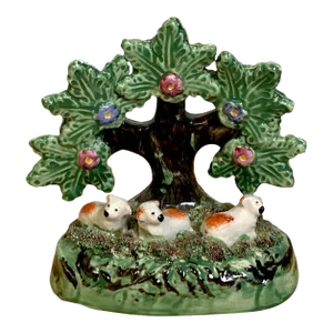 19th Century Staffordshire Pearlware Bocage Pack of Red Spaniel Puppies/ Sheep