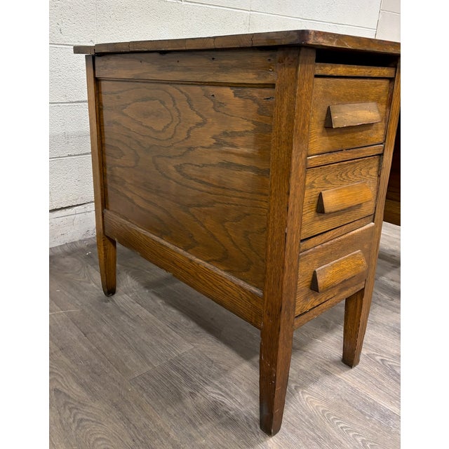Vintage Arts & Crafts Mission Oak Pedestal Teacher Desk Office Desk Library Desk For Sale - Image 4 of 14
