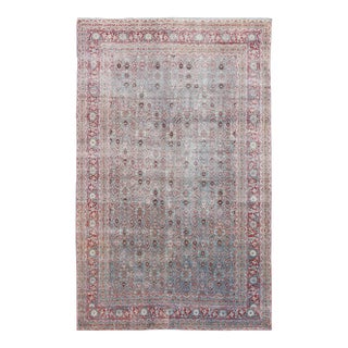 Antique Persian Tabriz Rug With All-Over Geometric Design in Light Blue and Rose Red 7'4 X 11'1 For Sale
