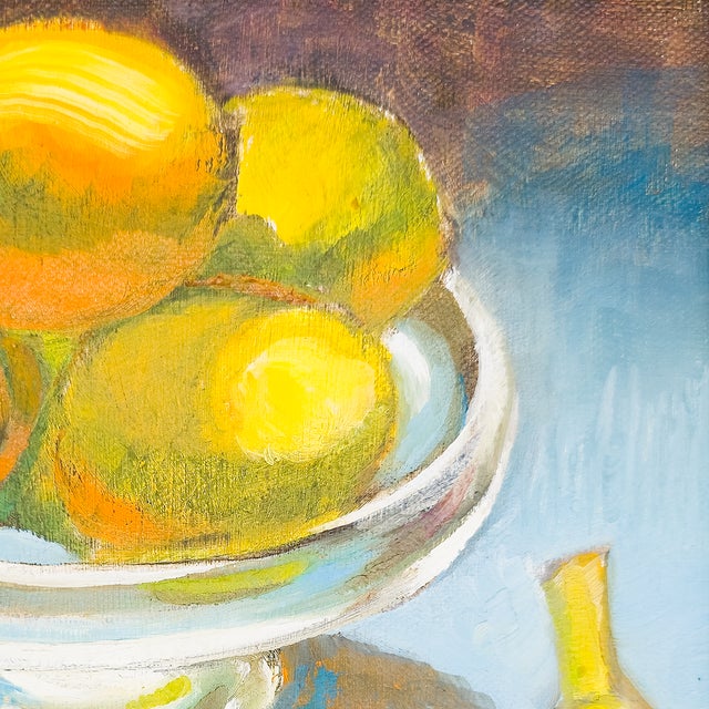 1980s Banana and Citrus Still Life on Turquoise Ground - Maurine Manaro, C. 1983 For Sale - Image 5 of 10