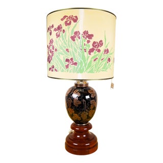Vintage Glass Table Lamp with Silver Decoration For Sale