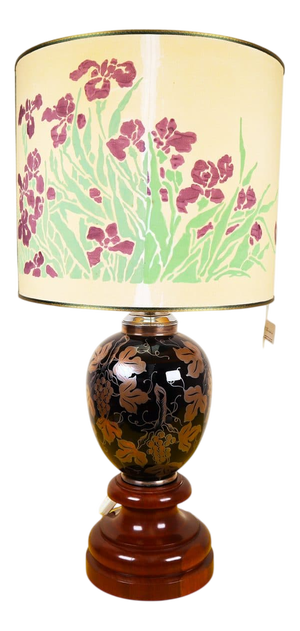 Vintage Glass Table Lamp with Silver Decoration
