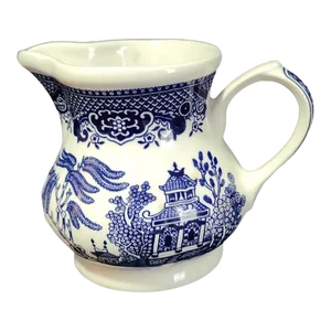 Vintage Blue & White Willow Churchill Staffordshire England Ironstone Creamer