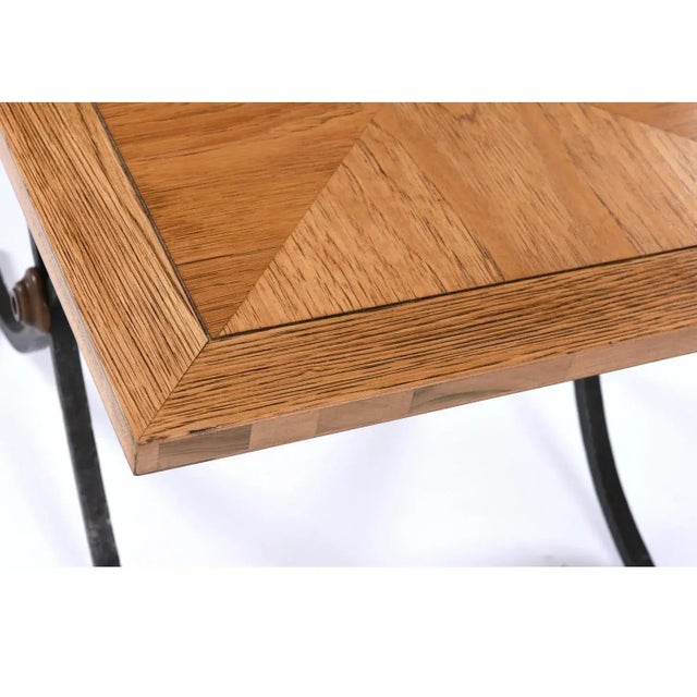 Michael Taylor Style Petite Parquet Oa Side Tables With Iron X Base Swag Legs For Sale - Image 6 of 10