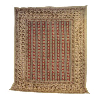 Vintage Hand-Blocked Red and Brown "Kalamkari" Cotton Paisley Coverlet/Cloth For Sale