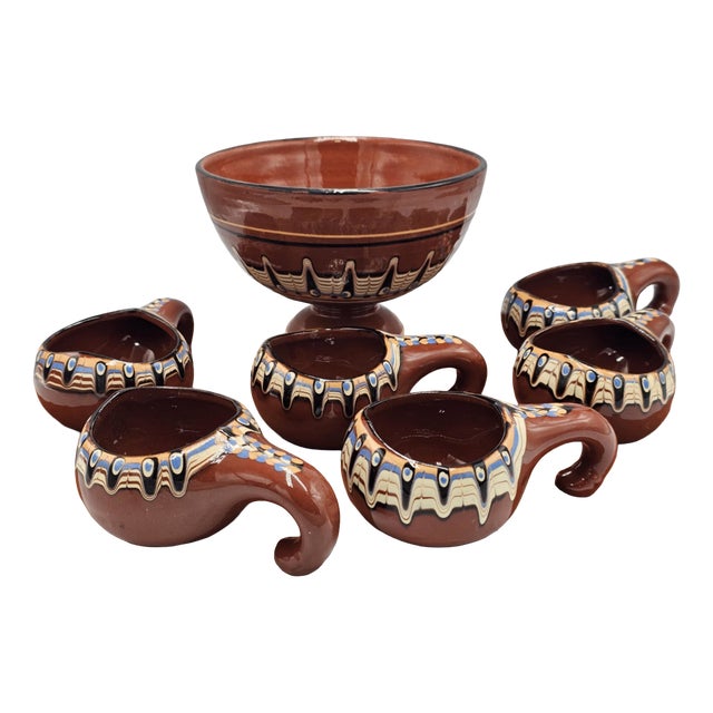 Ceramic Punch Set, Bulgaria, 1970s, Set of 7 For Sale