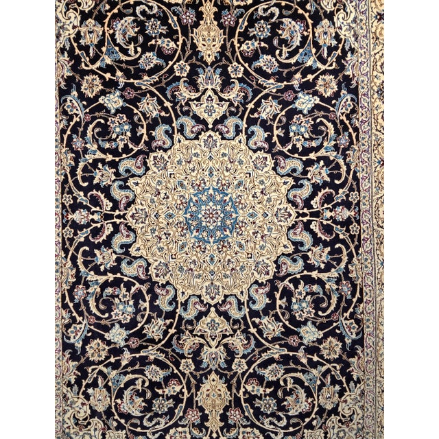 Vintage Persian Nain Habibian Rug, Handwoven Floral Pattern With Silk Highlights, Navy & Blue. 5’ X 8’ For Sale In Chicago - Image 6 of 12