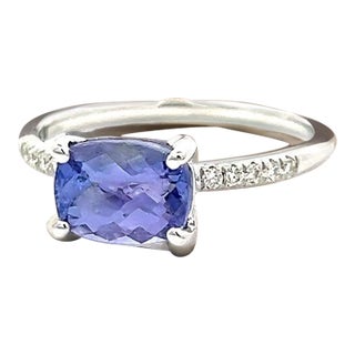 Natural Tanzanite Diamond Ring Size 6.5 14k W Gold 1.79 TCW Certified, Size 7 For Sale