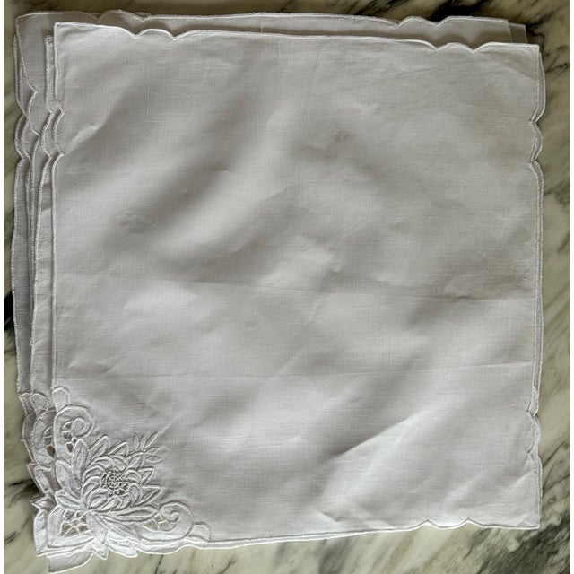 Vintage Lotus Flower Motif White Napkins - Set of 8 For Sale - Image 12 of 14