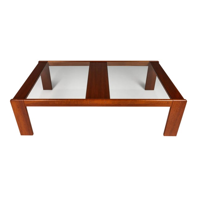 Danish Modern Low Profile Coffee Table in Teak W/ Glass Top by Skrillinge Mobelfabrik, Denmark, C. 1970s For Sale