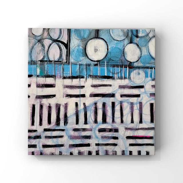 White “Chester Trains” Abstract Contemporary Acrylic Painting by Paula DeStefanis For Sale - Image 8 of 8