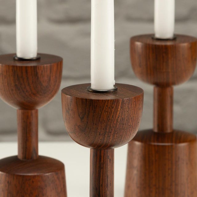 Vintage Rosewood Candlesticks by Laurids Lønborg, 1960s, Set of 3 For Sale - Image 11 of 14