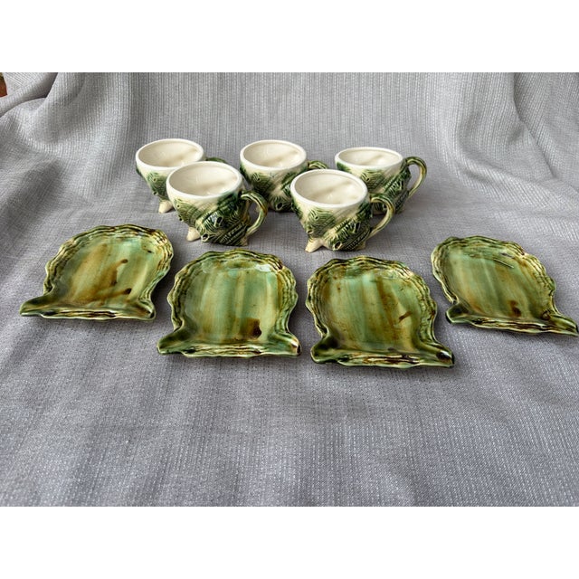 Vintage Majolica Style Shell Cup and Saucers Set of 9 Pieces For Sale - Image 13 of 17