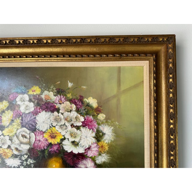 Mid-Century Modern 1970's Eric Linnell Floral Still Life Oil on Cnavs Painting, Framed For Sale - Image 3 of 9