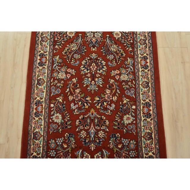 1990s Fine Sarouk Runner 2’8” X 13’1” Rust Wool Traditional Hand-Knotted Oriental Rug For Sale - Image 5 of 13