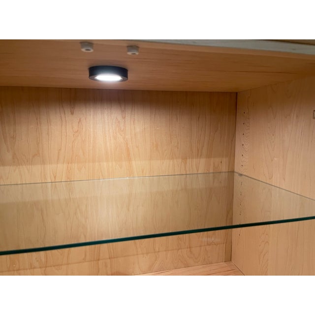 Wood Ohio Amish-Built Solid Hard Maple Fall-Front Desk With Clear Coating, Featuring a Lighted Display, a Glass Shelf Above, and Storage Below. For Sale - Image 7 of 11