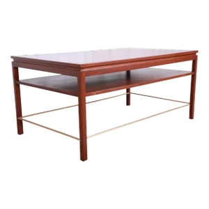 Edward Wormley for Dunbar Two-Tier Walnut and Brass Cocktail Table, Newly Refinished