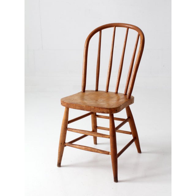 Antique Wood Windsor Bow Back Spindle Farmhouse Chair For Sale - Image 6 of 14