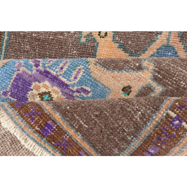 Early 20th Century Turkish Oushak Rug With Bold Brown and Vibrant Blue Floral Medallions 2'7"x3'7" For Sale - Image 5 of 10