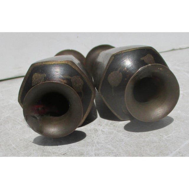 Traditional Antique Japanese Egyptian Revival Brass Vases - A Pair of 2 For Sale - Image 3 of 8